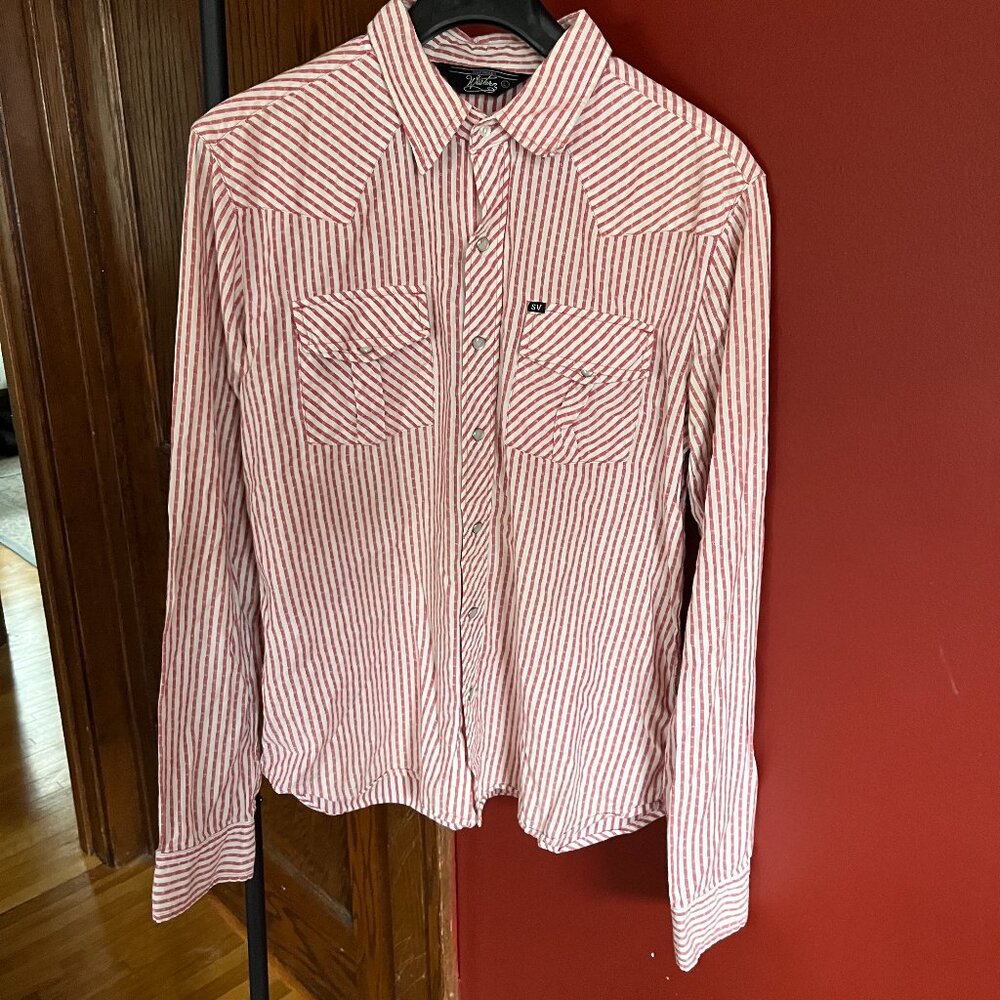 Salt Valley Wester Large Red Striped Western Pearl Snap Button Shirt Lightweight
